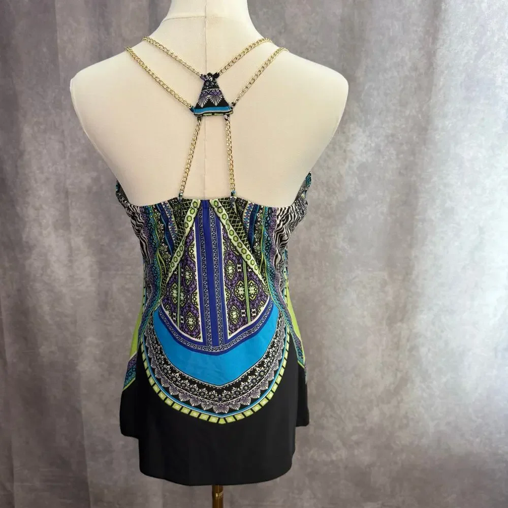 Venus Gold Chain Blouse Patterned Zebra Tribal Blue Black White Purple Green - Picture 5 of 10